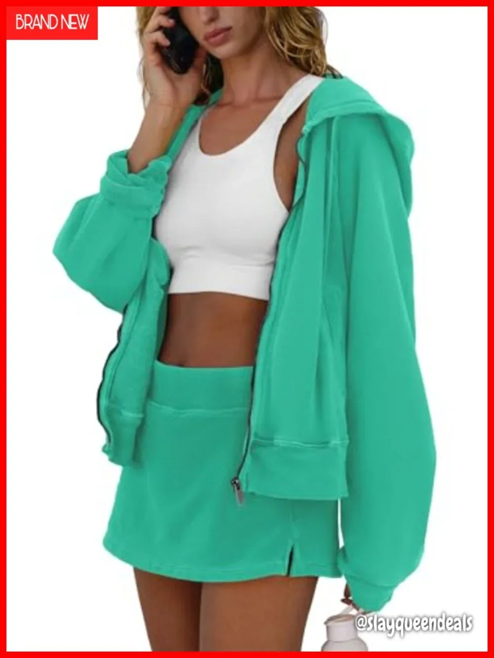 2 Piece Workout Set Zip Up Hoodie and Skirt Gym Outfits Lounge Matching Sets